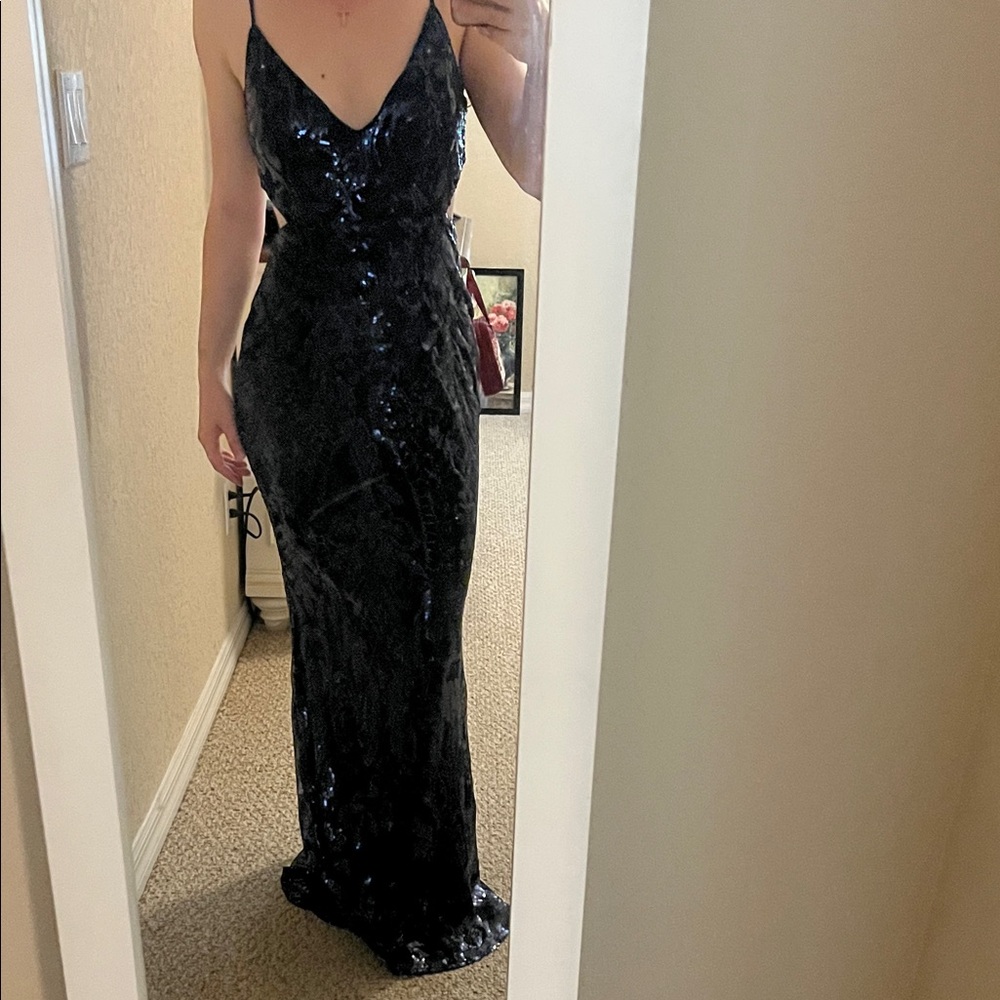 Lulus Elegant Navy Blue Sequin Evening Gown